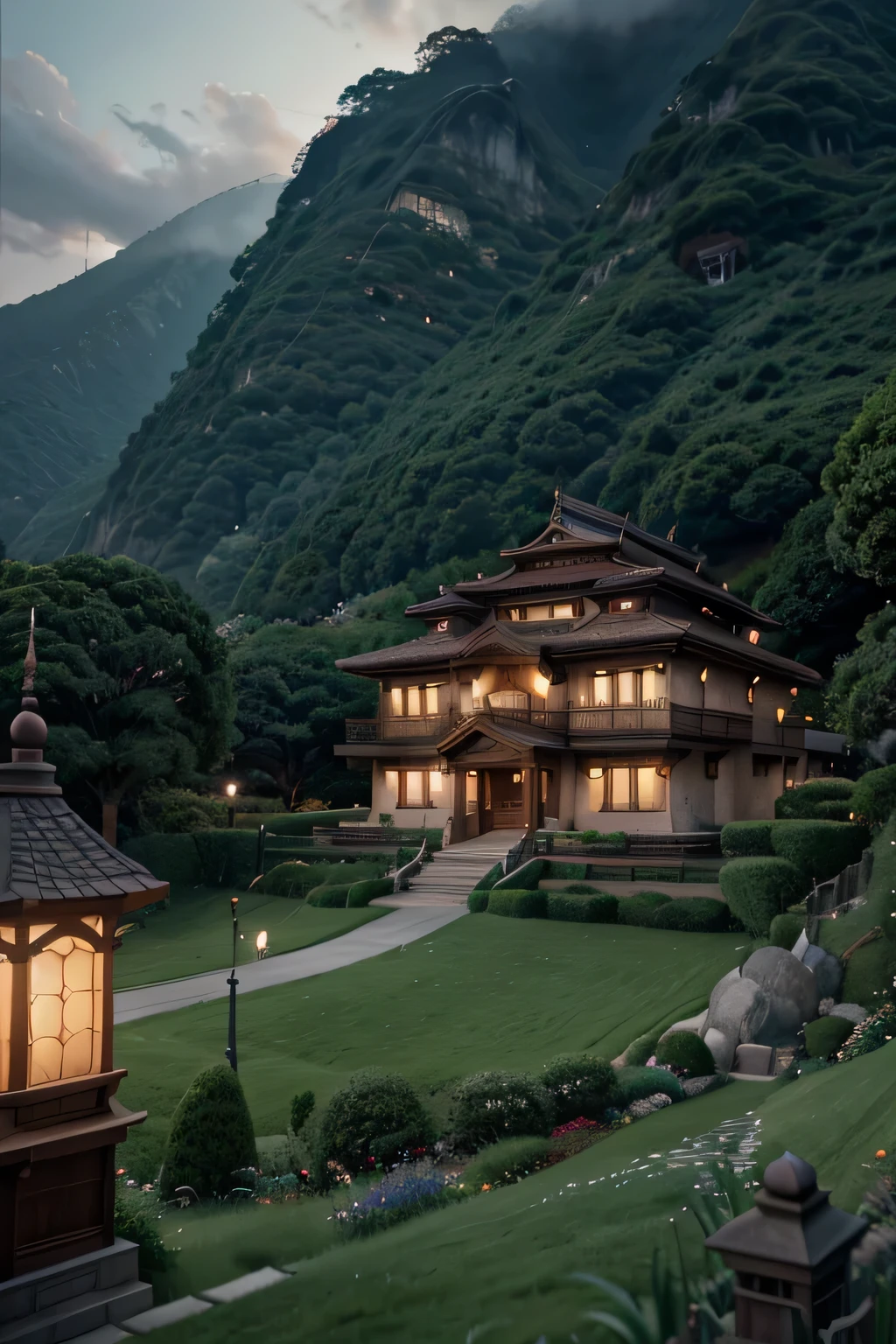 spirited away ghibli on house, high res, 4k,detailed motion, ghibli anime