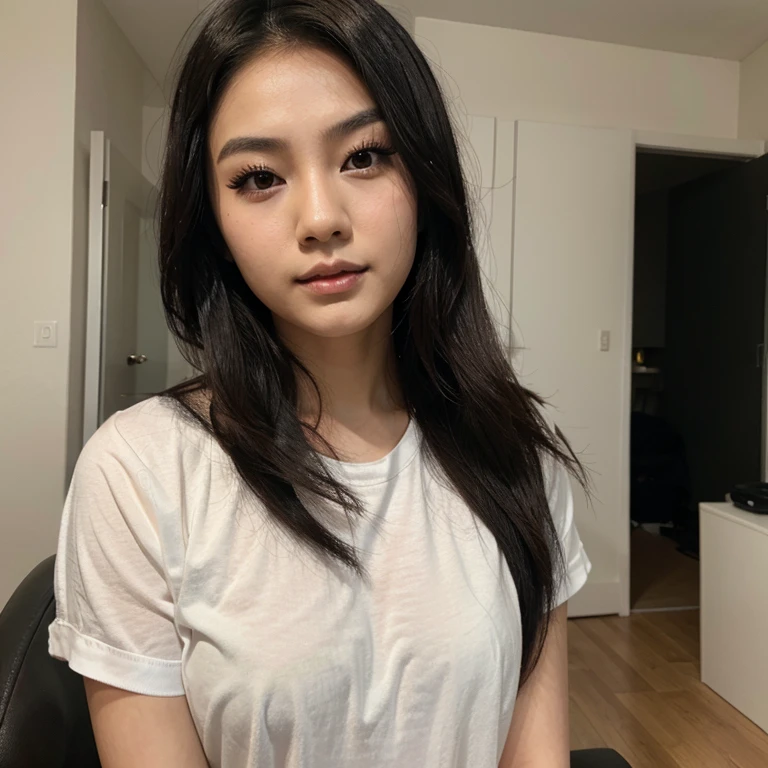 Asian girl with dark hair wearing makeup 