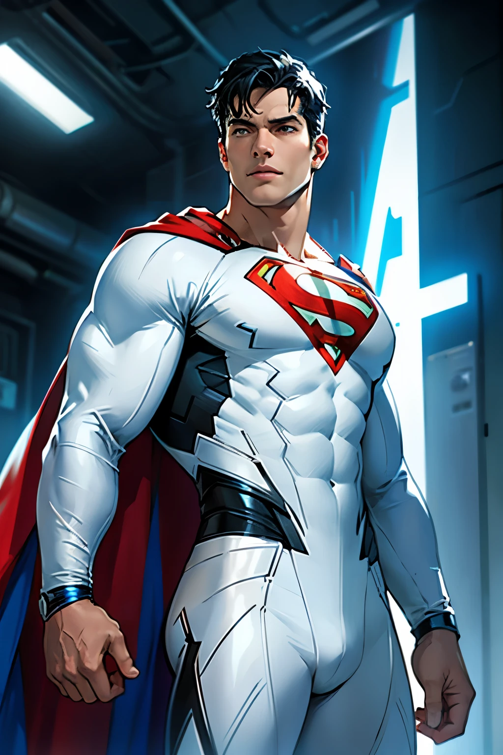 Realistic depiction of an advanced cybersuit in white, Superman из DC Comics