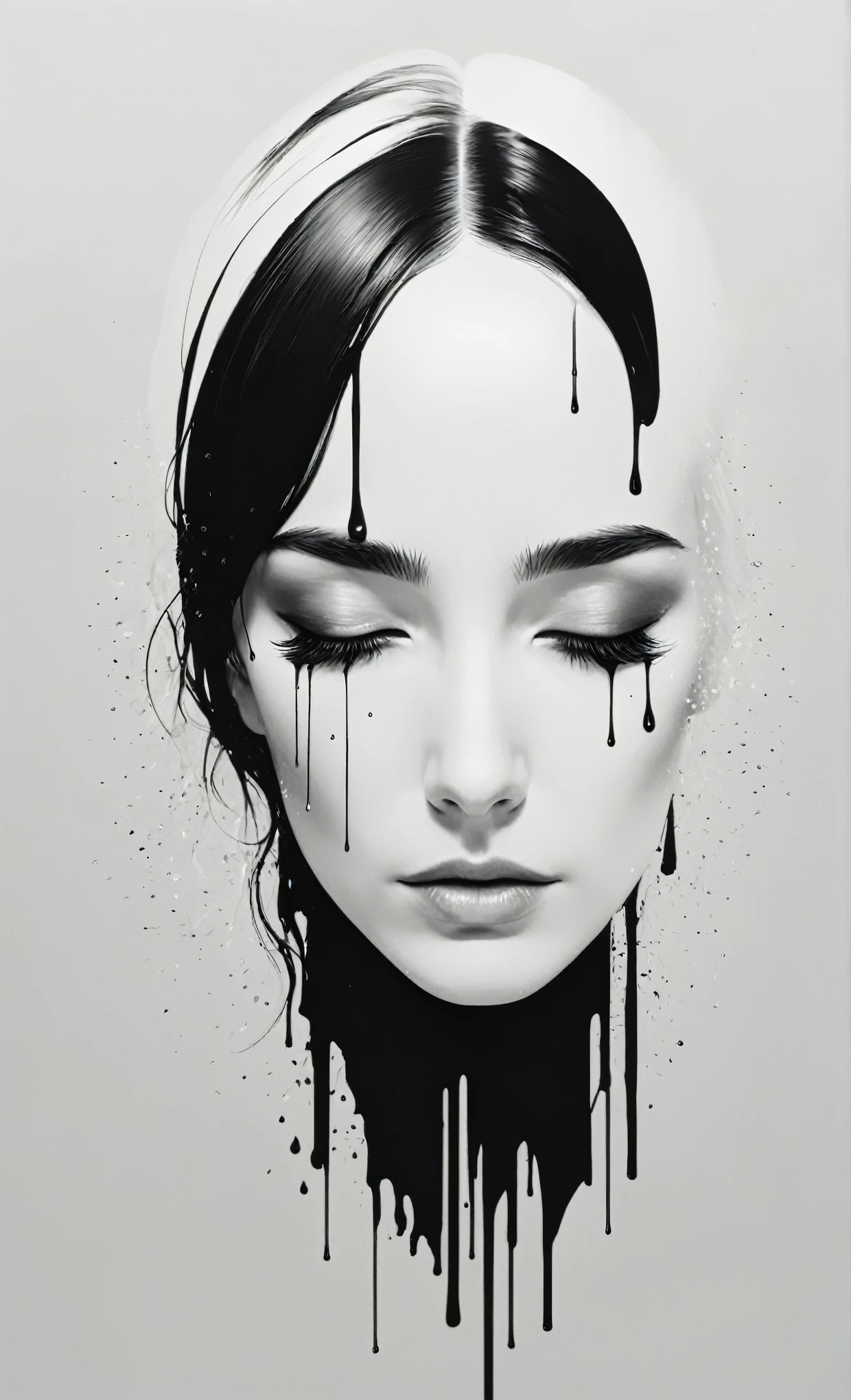 Create a simple and elegant“Liss”logo, shedding tears. The design should convey a strong sense of sadness and melancholy, using a minimalist approach with clear lines, nicola samori,ben templsmith,Irina Yermolova, featured on Netflix,obsidian art