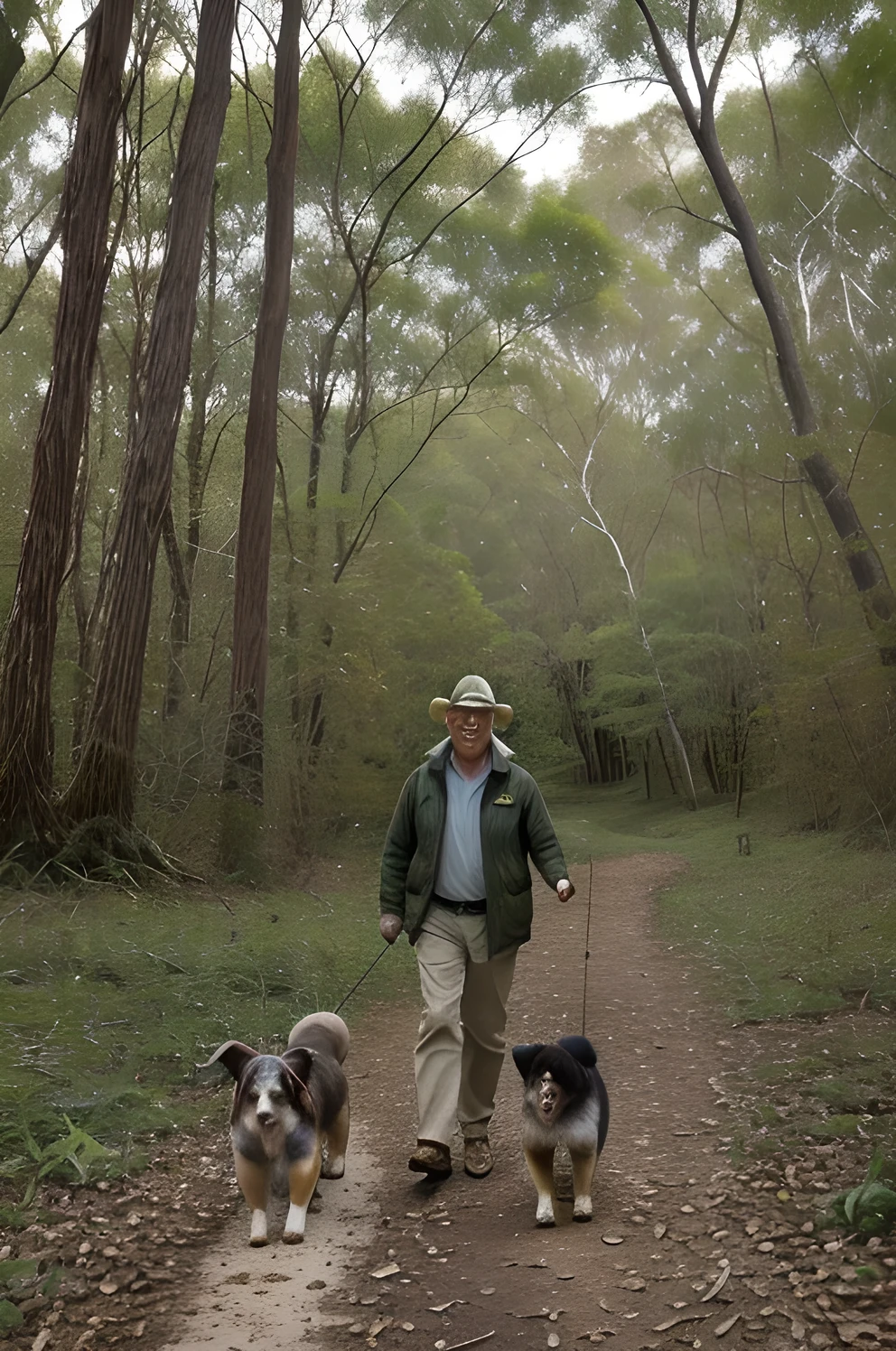 MARCOS 40 OLD YEARS WALKING IN THE WOODS WITH Australian Shepherd DOG