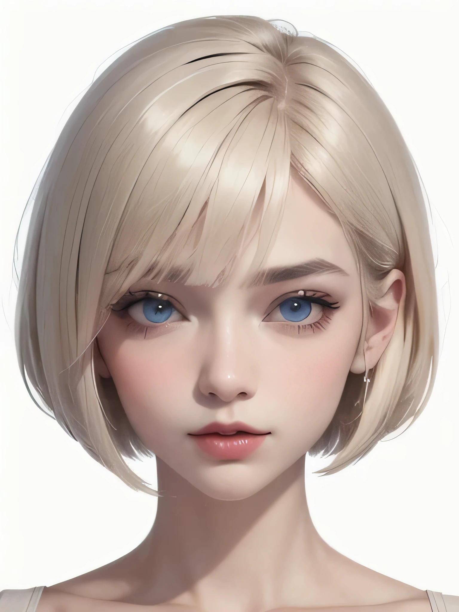 masterpiece, highest quality, Perfect Face, White Background, 1 Female, Portraiture、Beautiful eyes、Beautiful Eyes、Short Bob Cut