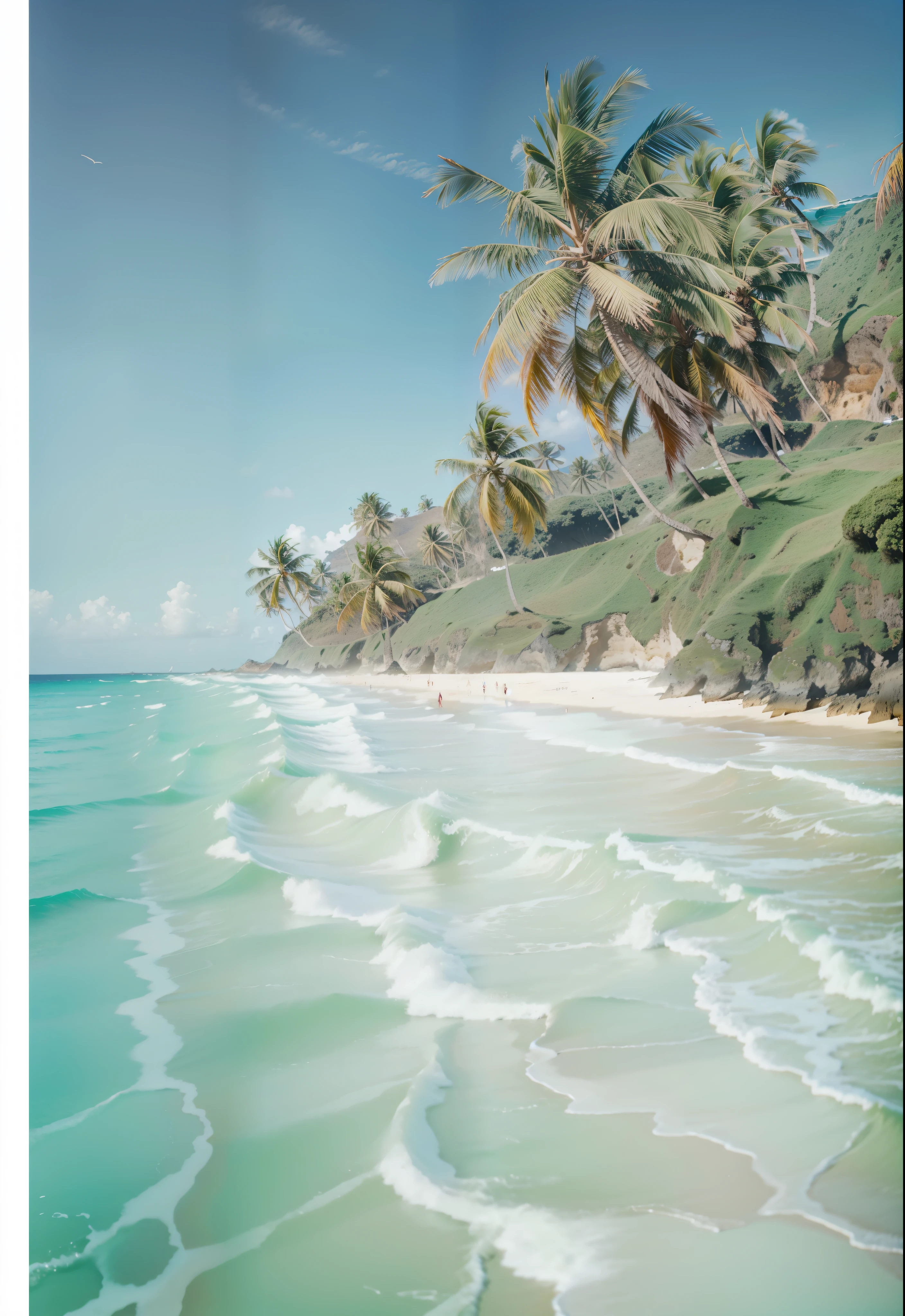 realista, photorealismo, praia com areia realista, mar realista. 8k
