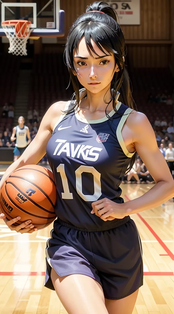 Woman wearing basketball suit