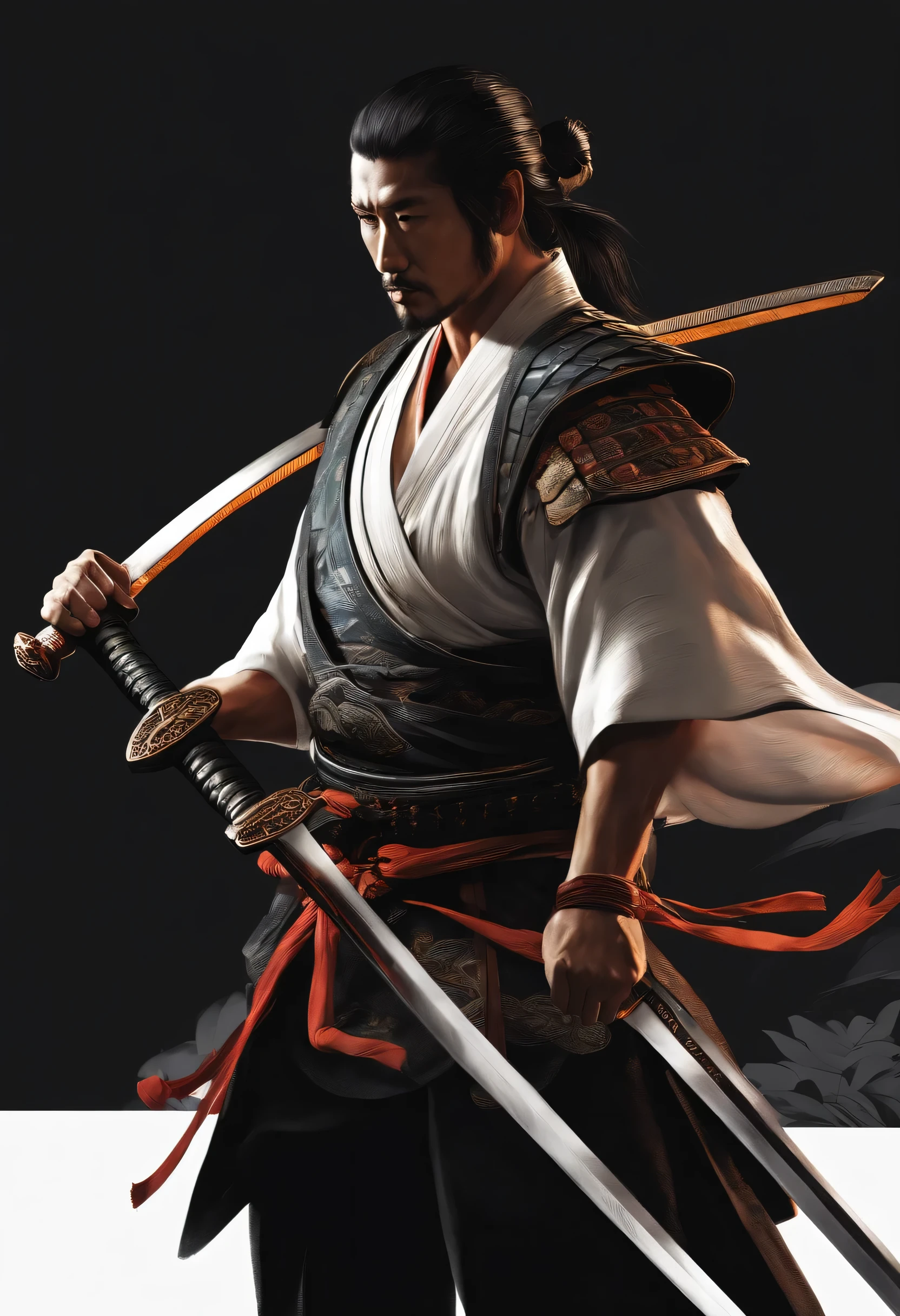 Samurai with a full-body HD sword ,T-Shirt Design Art PNG Center , The perfect Droka rel appel
, Captivating illustrations ,,Black background ,Art Center PNG, No text ,Perfect proportions, harmony colors