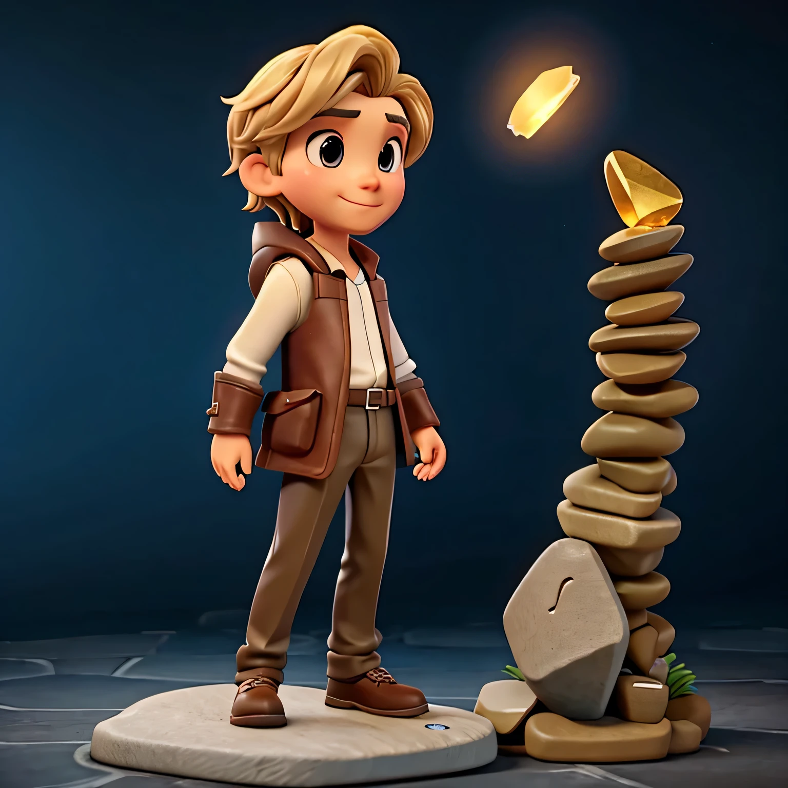I want a character for a YouTube profile who is holding a shiny stone