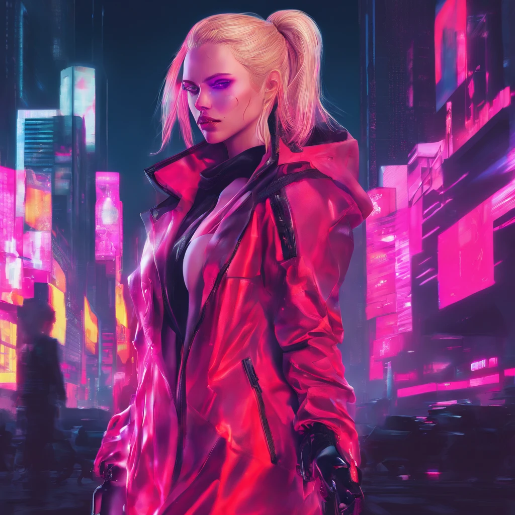 masterpiece, highest quality, (Focus Only), (Perfect Face:1.1), (Attention to detail:1.1), (Ultra-detailed eyes), dramatic, 1 person, (Pale skin), Long blonde hair, (Red Iris), Focus on the individual, vampire, Long Hair, moon, night, Red luxury suit, Pouting, city, Detailed Background, Art by artgerm, Cinema Lighting, Red Rose, fashion