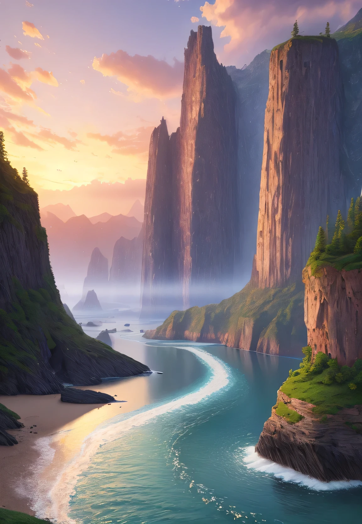 landscape,water,(extremely detailed CG unity 8k wallpaper), most beautiful artwork in the world,professional majestic oil painting,intricate, High Detail, Sharp focus, dramatic, photorealistic painting art