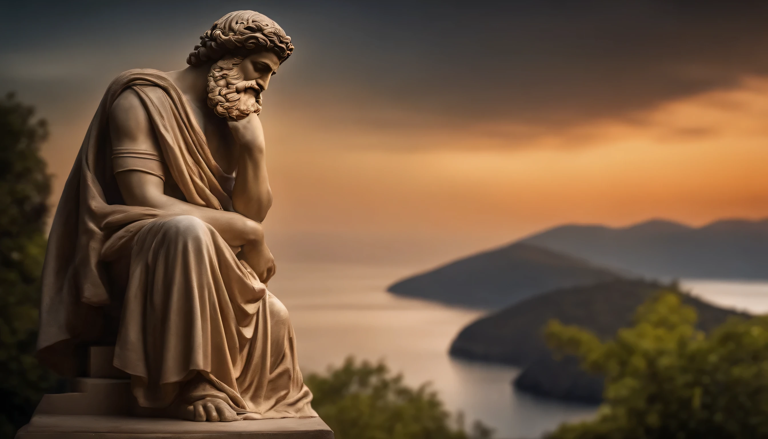 melhor qualidade, parte mestre, ultra-high resolution, (fotografia realista:1.4), Epicteto, Greek philosopher in the form of a statue, acima, Imposing position to profile with hatred, boca aberta fogo,