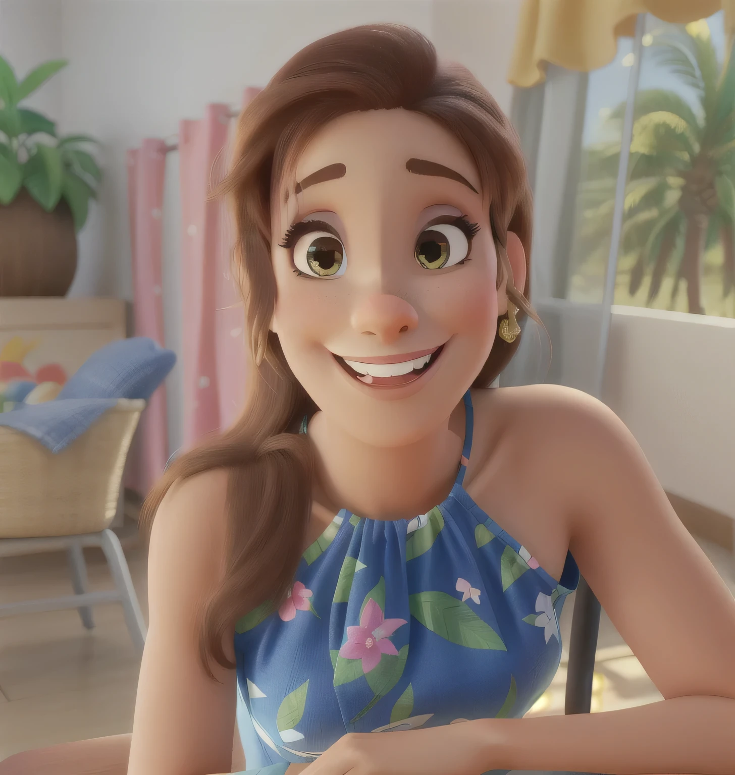 Mulher loira, com lindo sorriso, estilo disney pixar, alta qualidade, melhor qualidade.