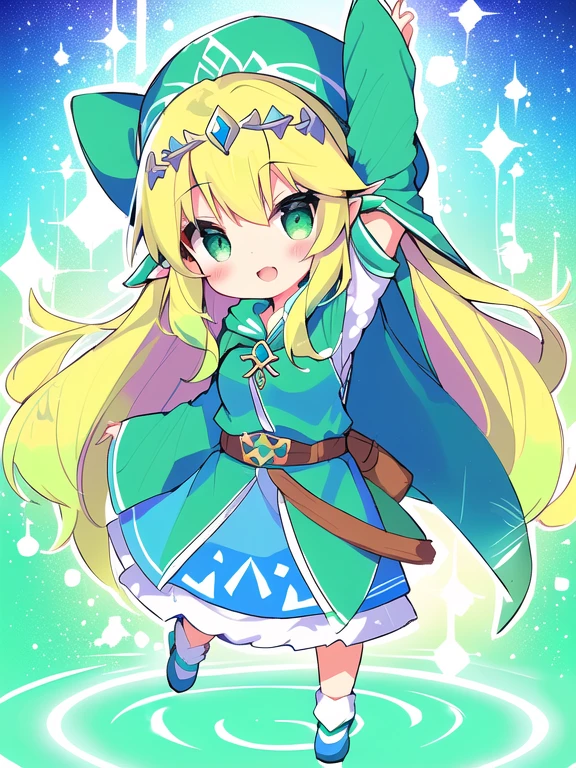 Cartoon girl in a green hat and blue dress, Princess「Kida」Kidaダガシュ, エルフPrincess, Blonde Princess, Wearing a green cloak, From The Legend of Zelda, Wearing a green cloak, Zelda-inspired art, Wearing a green cloakいる, Wearing a long haired cloak, Princess Zelda, Drawn with Microsoft Paint, (((gone crazy))) エルフPrincess