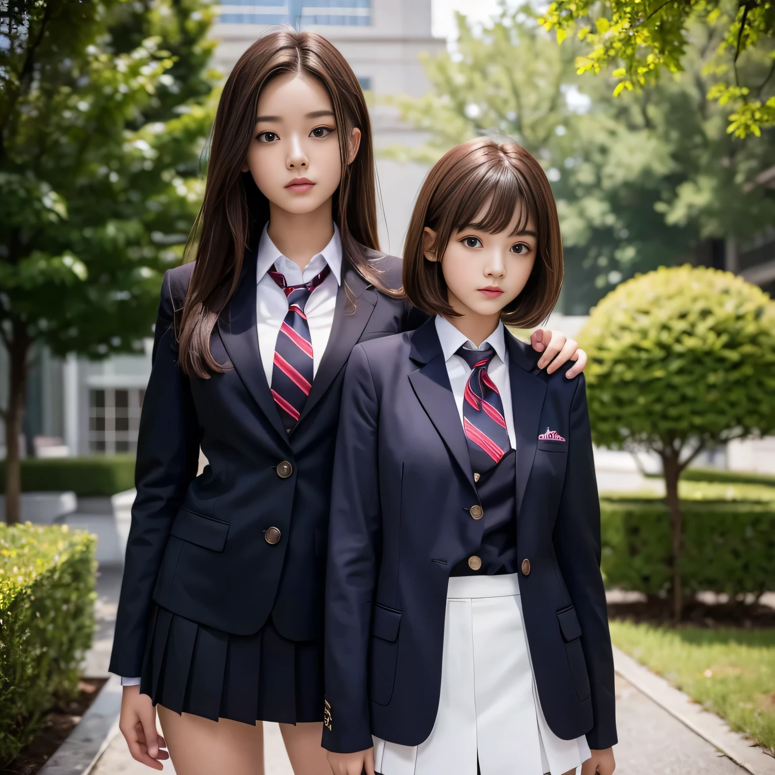 18 year old high school girl、Blazer uniform、Ultra-high resolution、Powerful Images、8K Slender Woman、Super big 、Brown hair short bob