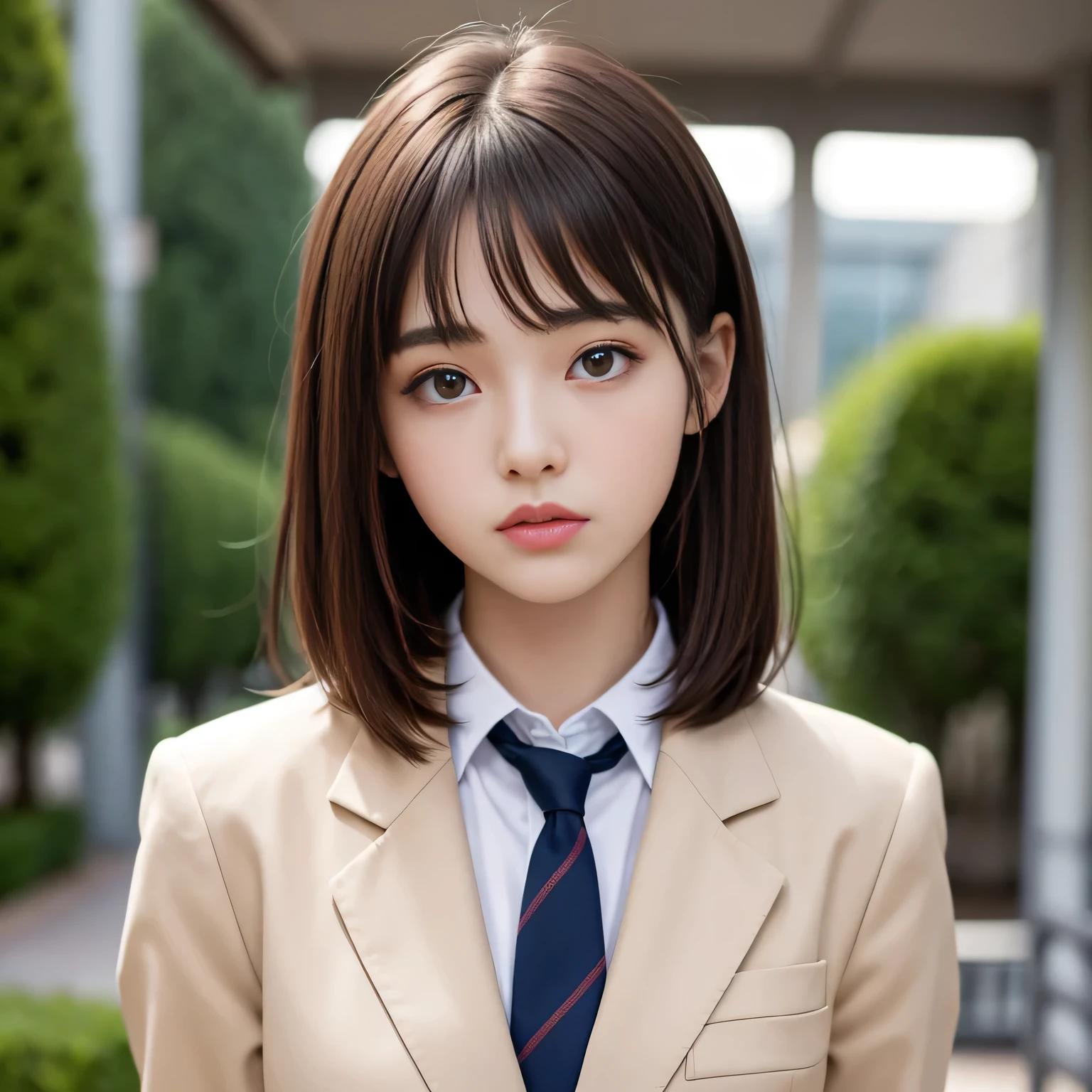 18 year old high school girl、Blazer uniform、Ultra-high resolution、Powerful Images、8K Slender Woman、Super big 、Brown hair short bob