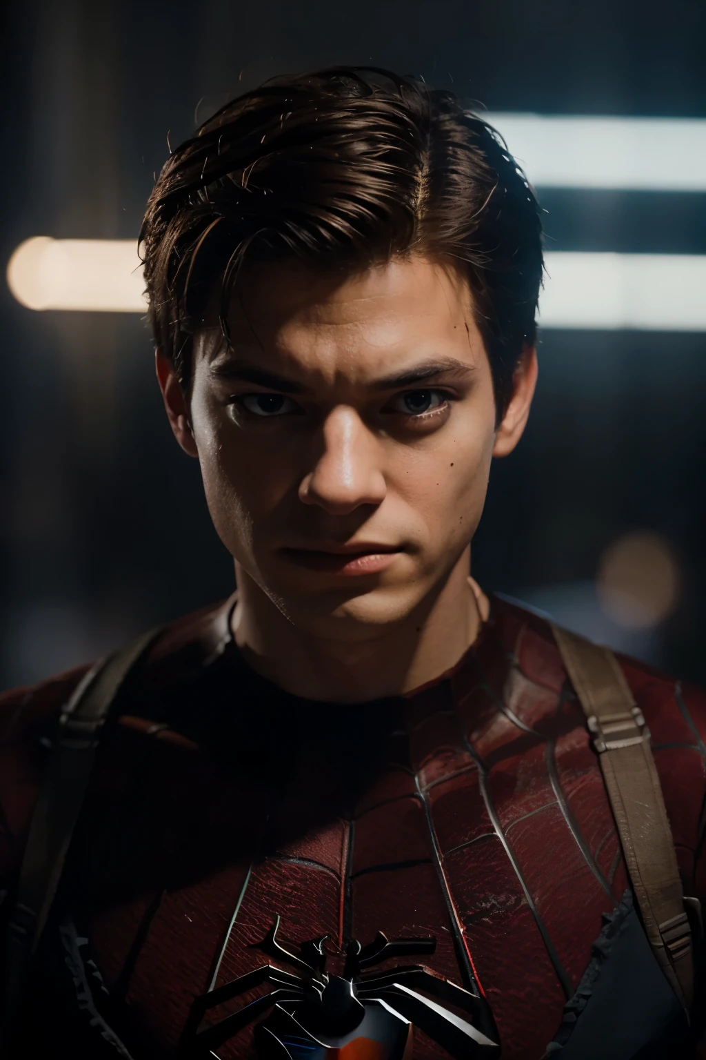 Peter Parker spiderman, 8k, uhd, severe low lighting, high quality, sharp focus, fujifilm XT3  