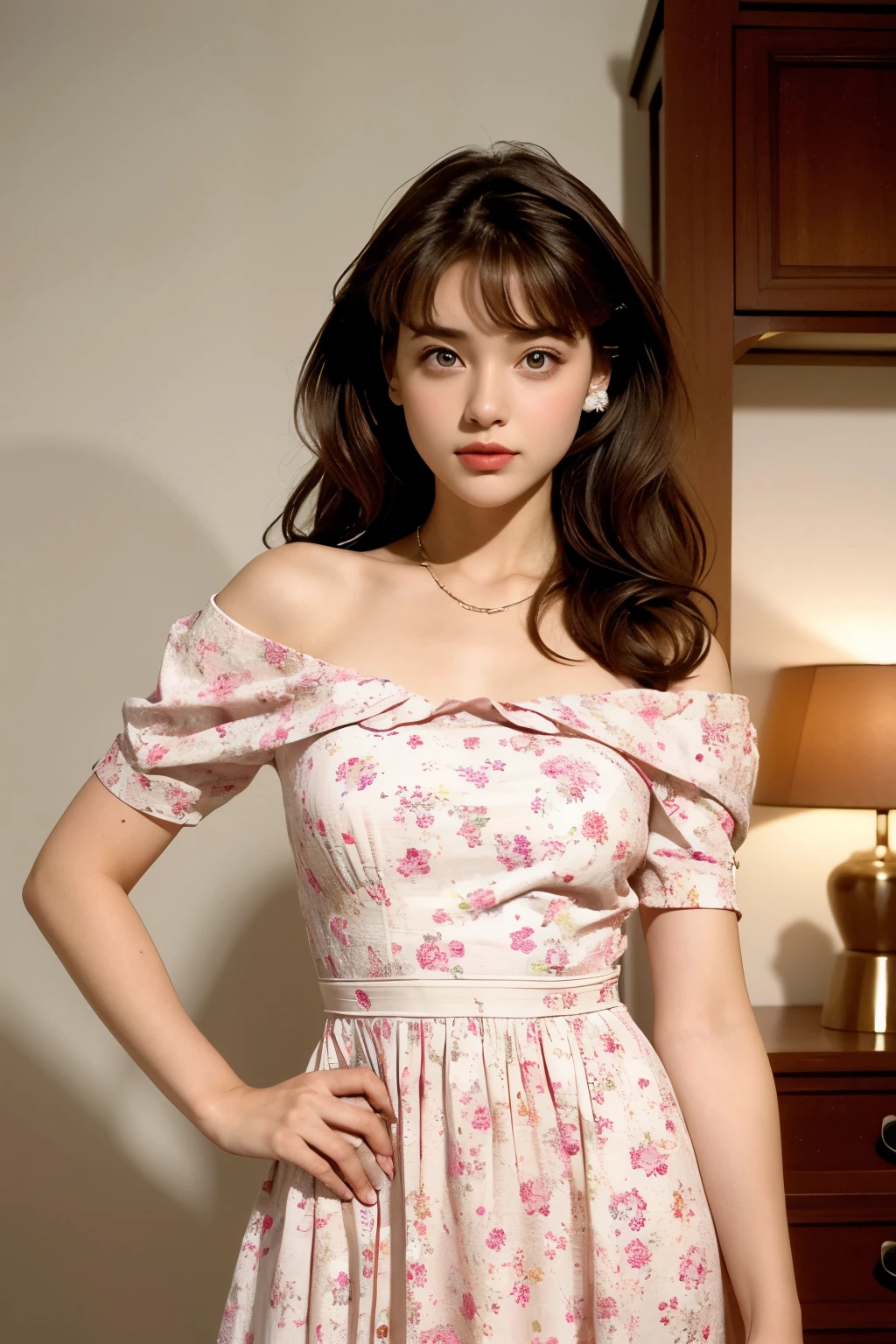 Beautiful woman in a 90s retro dress