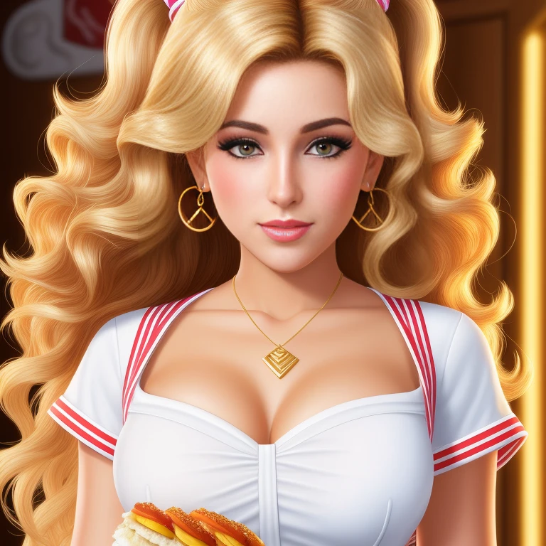 (best quality,4k,8k,high res,masterpiece:1.2),ultra-detailed, photorealistic, full body shot,golden bronde curly hair,Mature and beautiful, realistic portrayal:1.2 Sailor Moon (in the style of the Sims 4), posing as if she’s in a professional photoshoot, tanned, eating Pork Buns & Sushi Beautifully photographed, extreme close-up, dramatic angle, hi-key lighting, 