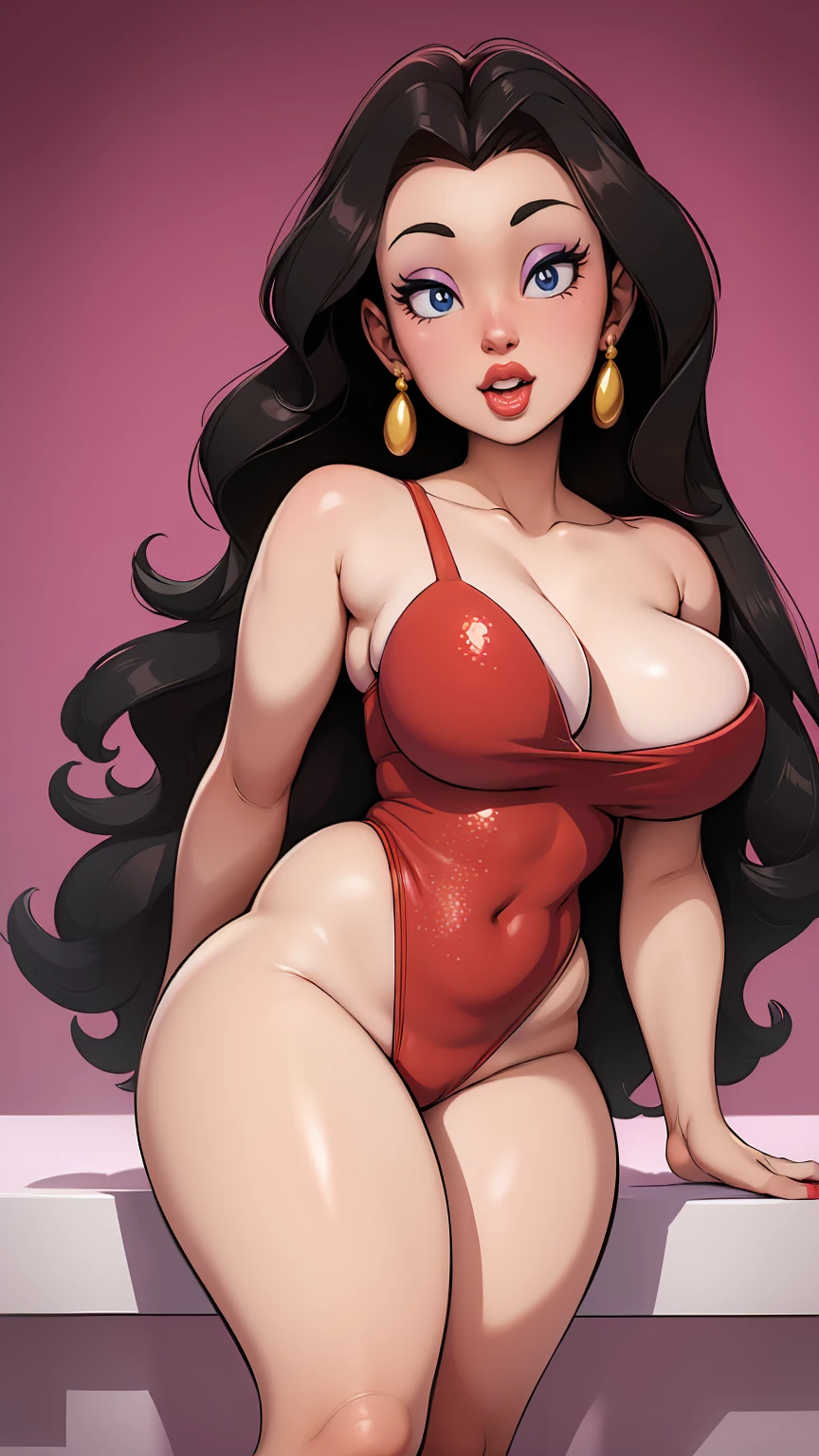 ((masterpiece)), ((best quality)), (detailed), perfect, solo, Pauline, gorgeous girl, luscious lips, black hair,