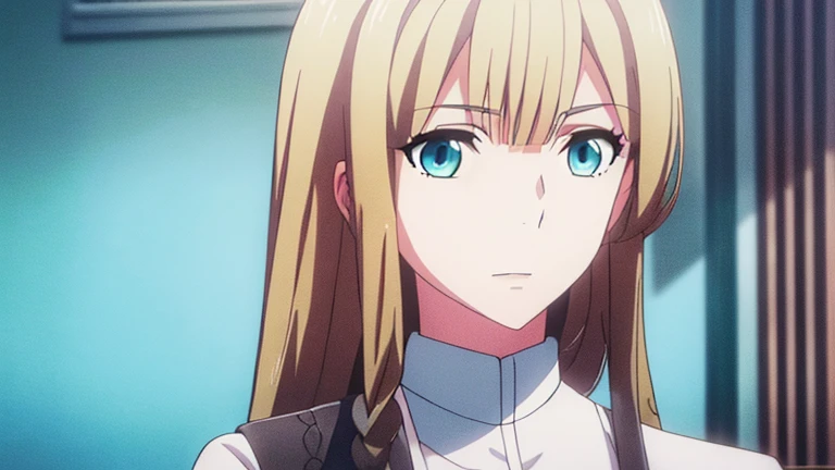 1female, blonde hair, beautiful face, a little bit masculine face, green eyes, medium hair, flat chest, futuristic, visual novel cg style, BREAK looking at viewer, BREAK (masterpiece:1.2), best quality, high resolution, unity' 8k wallpaper, (illustration:0.8), (beautiful detailed eyes:1.6), extremely detailed face, perfect lighting, extremely detailed CG, (perfect hands, perfect anatomy)
