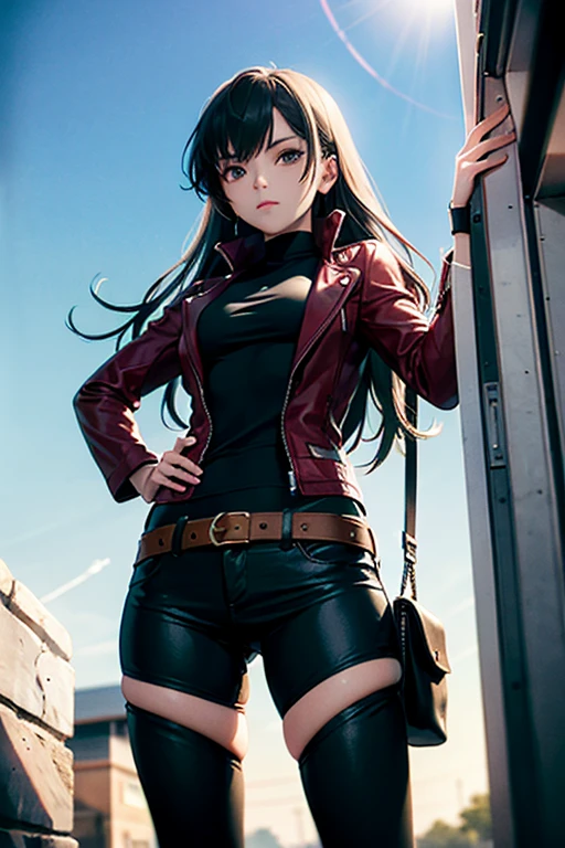 A 2D impressionist illustration of a Russian girl in her early 20s with ash-gray hair wearing jet-black armor heading out on a covert mission. Full of dynamism.