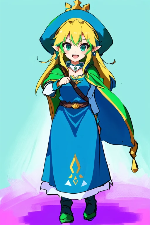 Cartoon girl in a green hat and blue dress, Princess「Kida」Kidaダガシュ, エルフPrincess, Blonde Princess, Wearing a green cloak, From The Legend of Zelda, Wearing a green cloak, Zelda-inspired art, Wearing a green cloakいる, Wearing a long haired cloak, Princess Zelda, Drawn with Microsoft Paint, (((gone crazy))) エルフPrincess