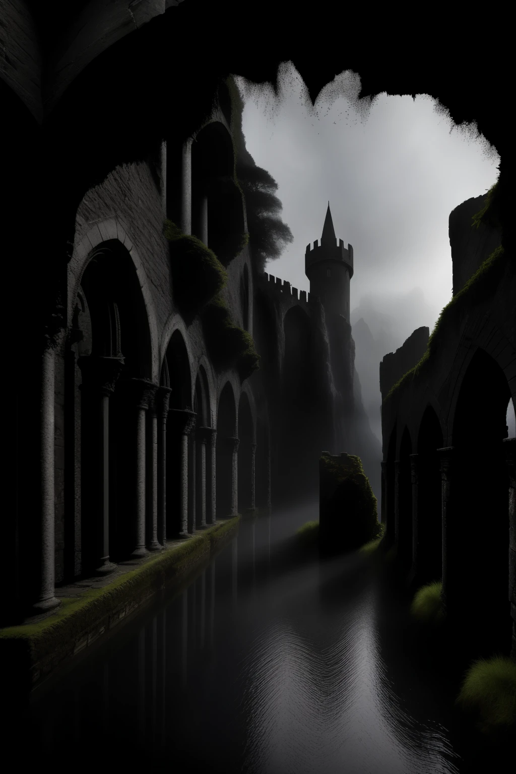 Generate new gothic maps for the recursive evil in Painkiller, a masterpiece of intricate and high-quality CG unity 8k wallpaper. Immerse yourself in the ominous scenery, outdoors, filled with ancient ruins and towering castles shrouded in a cloudy, atmospheric sky. The maps emit an eerie glow, with twisted trees and gnarled roots, their leaves casting long shadows on the badly damaged, crumbling walls.
Mist swirls around the narrow cliffs, where dark, liquid clouds disperse, leaving trails of spore-like particles that float in the air. The maps feature surreal water art, where