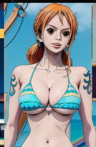 Nami Big breast Big butt in rainbow micro bikini,masterpiece, 4k, portrait, cowboy shot, (PLAYGROUND BACKGROUND), professional artwork, intricate details, colorful, digital blending, (ultra detailed body, ultra detail hair, ultra detail face),(navel, belly button), slender body, slender belly,ass nude peeing
