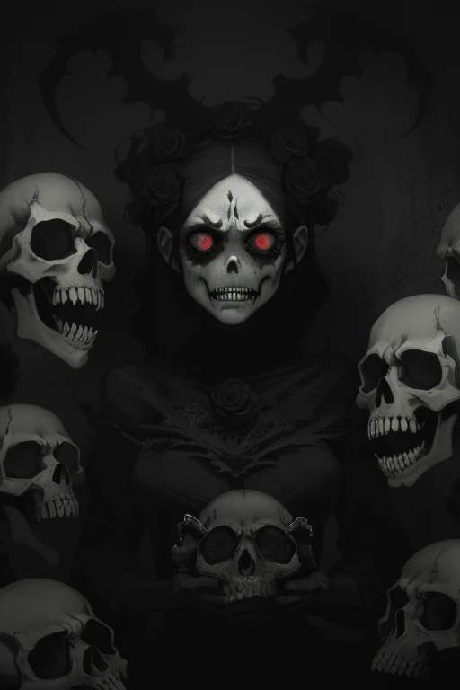 (highres,realistic) horror tattoo art, skull girl, detailed tattoos, dark and eerie ambiance, vibrant colors, intricate linework and shading, creepy atmosphere, gothic theme, haunted expression, macabre beauty, (sinister, haunting) eyes, (ominous, mysterious) background, (grim, foreboding) atmosphere, (sharp, jagged) teeth, (elegant, flowing) hair, (gruesome, intricate) skull, (sinister, haunting) flowers, (distressed, worn-out) textures, (ominous, flickering) candlelight, (bloodcurdling, chilling) details, (hauntingly, hauntingly) realistic, (unsettling, unsettling) shadows, (ghastly, haunting) apparitions, (macabre, dark) art style, (grim, eerie) aesthetic, (unsettling, bone-chilling) composition, (spooky, supernatural) elements, (dreadful, horrifying) visage, (frightening, spine-tingling) aura, (sinister, haunting) symbolism, (dark, gothic) undertones, (mysterious, haunting) expressions, (ominous, eerie) presence, (haunting, otherworldly) vibes.