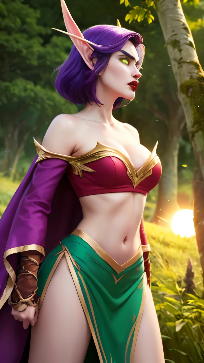 (Masterpiece, highly detailed, highly quality, highly resolutions), forest background, duo, 2girl, nightelf versus blelf, fighting, brawling, 2 girl fighting each other, fist fighting, 2 girl facing each other, fight scene, ({{nightelf, angry, clenched teeth, glowing eyes, violet eyes, Purple Hair, colored skin, mature female, purple Dress, purple shoulder pad, Navel, Cleavage, crop top purple lips, night, Sleeve, Long eyebrows, Princess of the Moon}}), vs, ((bldelf, angry, clenched teeth, glowing eyes, green eyes, Blonde hair, colored sclera, mature female, Red Dress, red shoulder pad, Navel, cleavage, crop top, red lips, day, Sleeves, long Eyebrows, Princess of the Sun))
