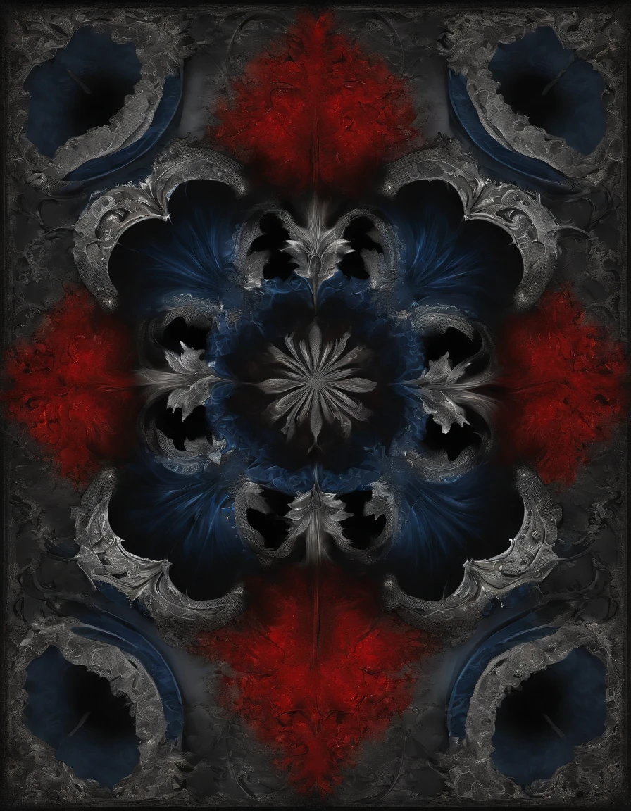 6×6×6, he's back from the dead, black, reddish grey ,red,dark grey and black blue, abstract art, digital art