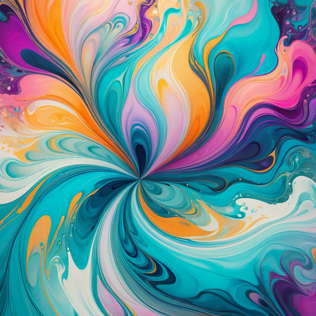 An ethereal abstract composition with flowing shapes, vibrant colors, and intricate textures. Inspired by fluid art. Ultra high resolution.