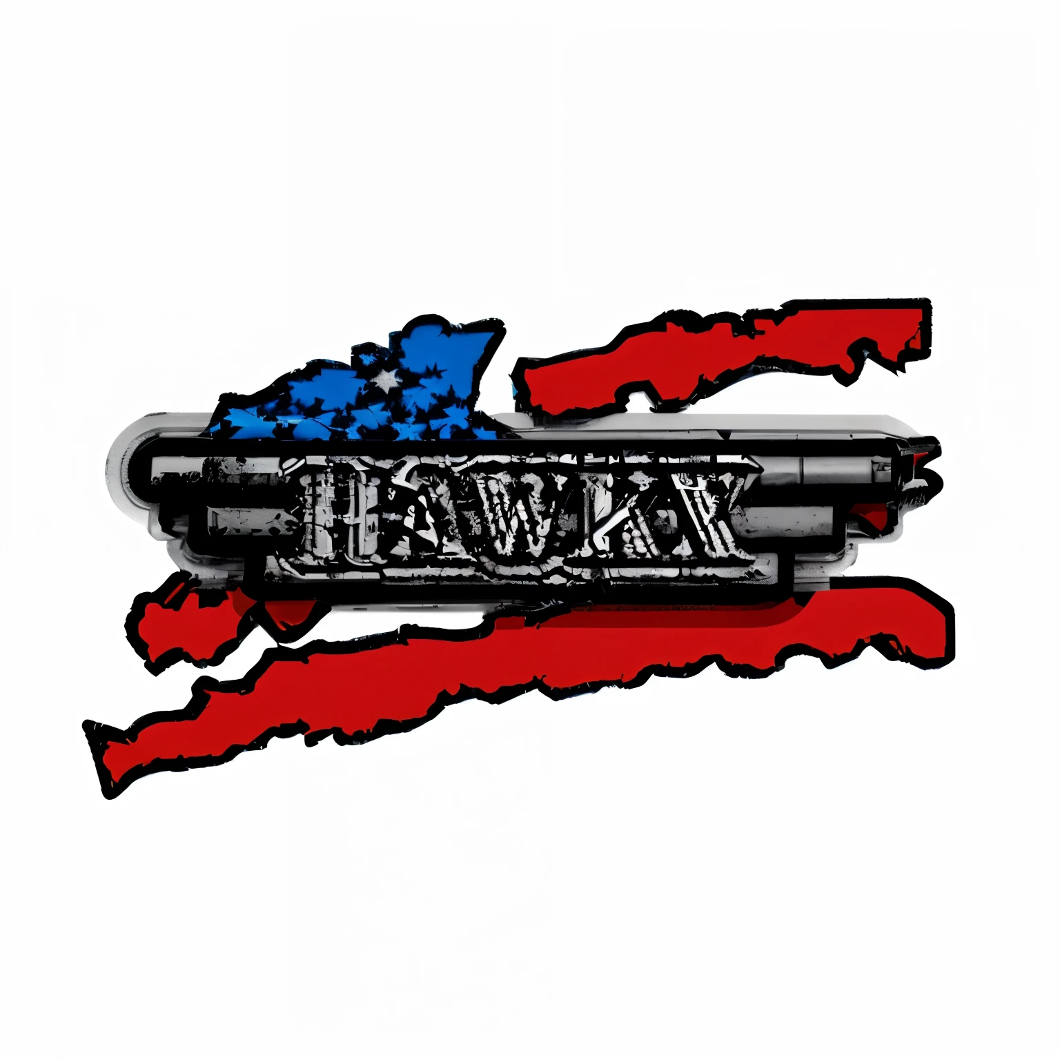 a vynal blue and red american flag logo with "HAWKX" on it
