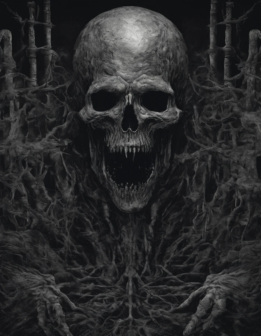 6×6×6, he's back from the dead, black, reddish grey ,red,dark grey and black blue, digital art