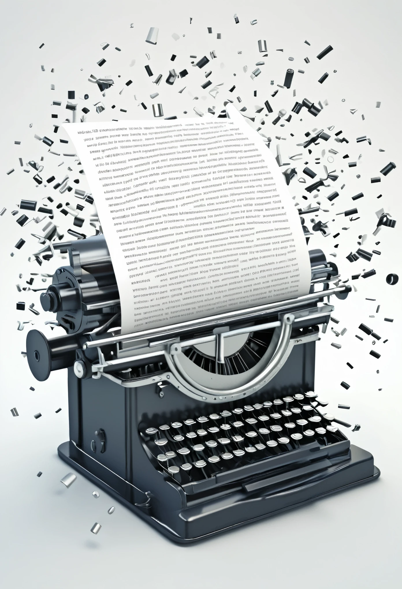 Typography text are falling to the typing machine and all of them are 3D texture illustration.