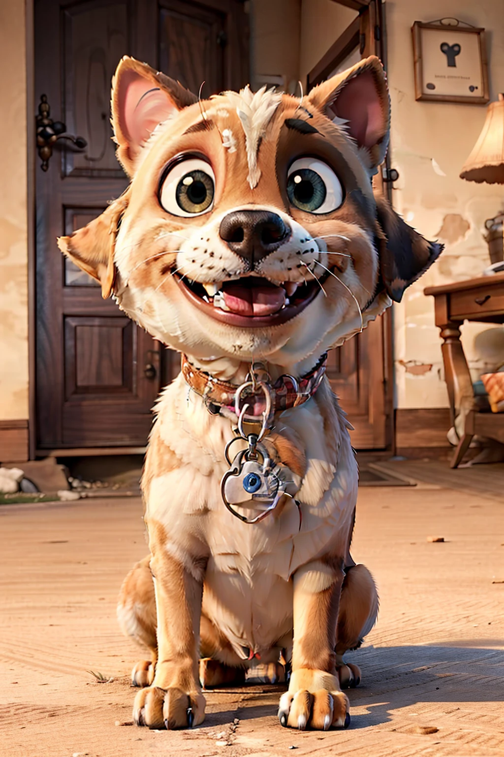 CUTE IS TATI'S DOG. WHEN SHE ARRIVES HOME, HE RUNS TO MEET HER AND LICKS HER FACE. TATI SMILES AND PLAYS WITH CUTE.