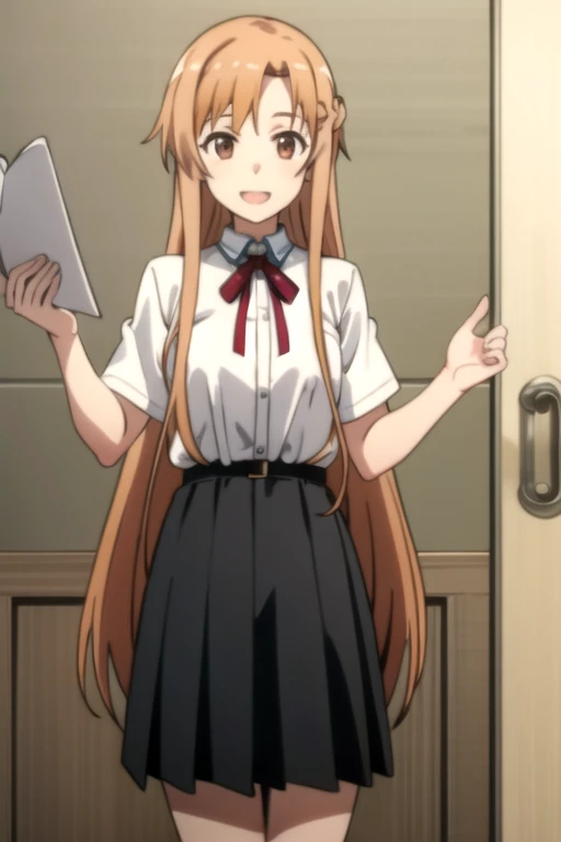 expensive body, expensive, Long legs, mature female, mature, Adult, Simple Background, indoor
Eft_star_Asuna, Asuna (star), One girl, Long Hair, alone, Brown Hair, Brown eyes, , Holding, Open your mouth, red ribbon, neck ribbon, indoor, ribbon, smile, Braiding, Are standing, very Long Hair, skirt, Half Up, shirt, pleated skirt, black skirt
