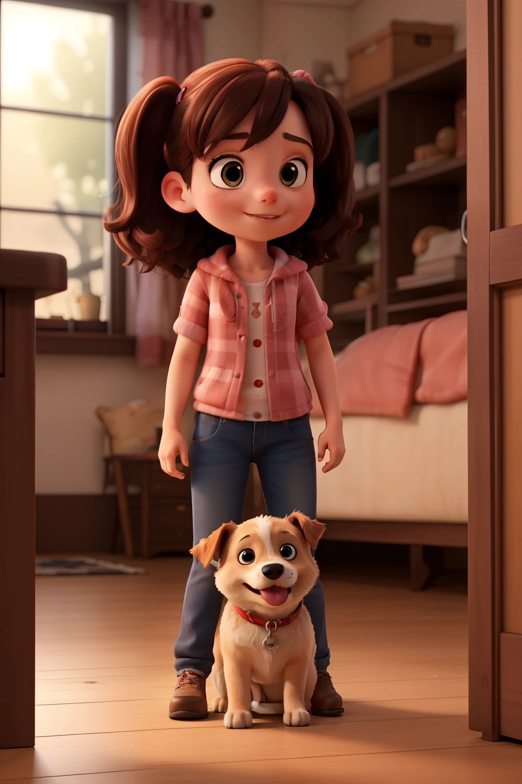 scene of a girl playing with her dog