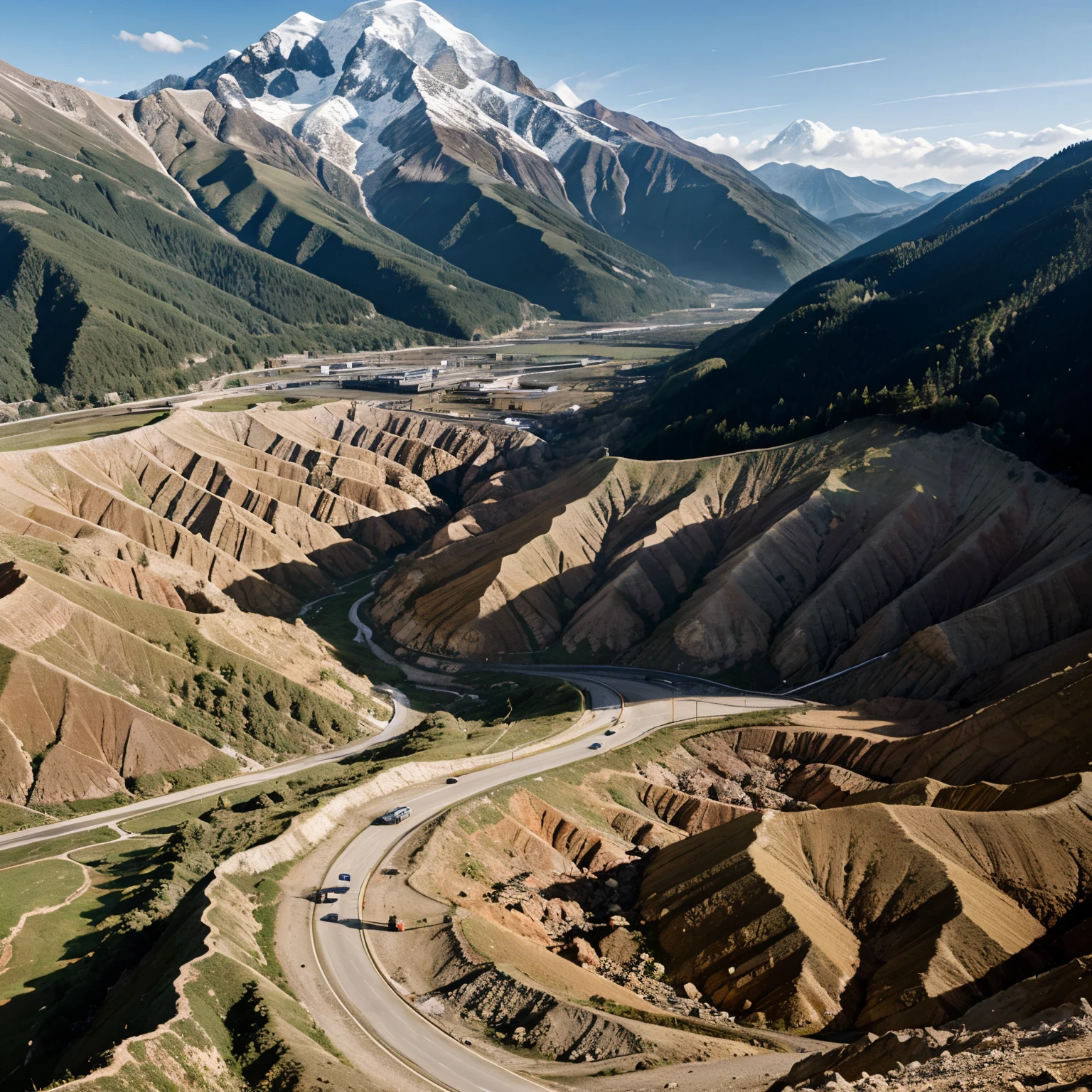 Mountains with landslide and geological faults