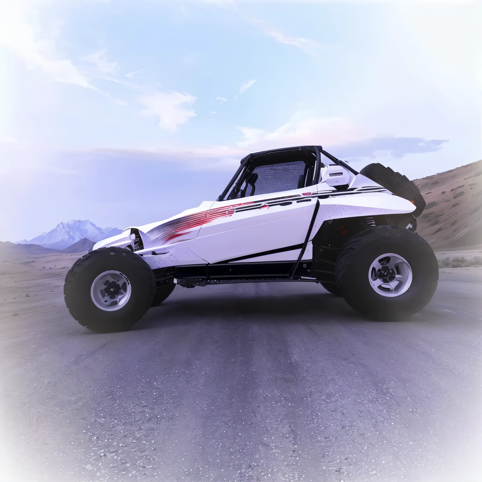 there is a white and black truck with a red and white design on it, buggy, full body wide shot, wide portrait, vehicle concept photo!!, profile shot, full lenght view, white bg, detailed wide shot, front side full, side shot, digitally painted, tesla dune buggy, close body shot, front top side view, 4k high res