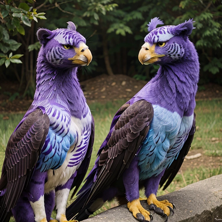 Two animals a purple panther and a blue eagle together