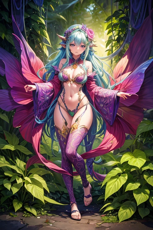 (masterpiece,beautiful and aesthetic:1.2), (1girl:1.3), extremely detailed,(fractal art:1.1),(colorful:1.1)(flowers:1.3),highest detailed,(zentangle:1.2), (dynamic pose), (abstract background:1.3), (shiny skin), (many colors:1.4),(earrings), (tail of light :1.5),ivy frame,