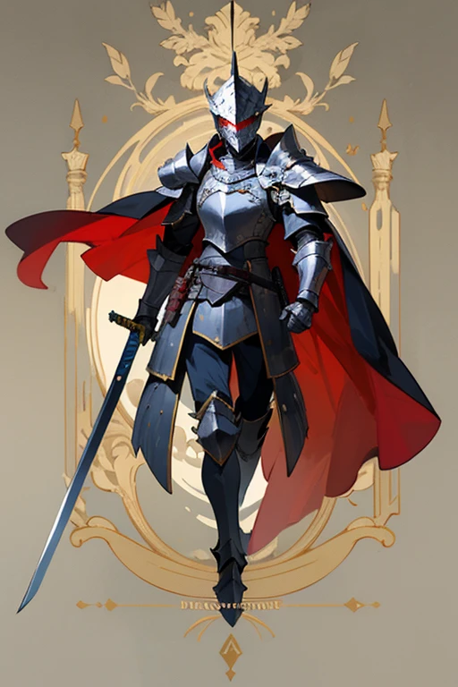 ((highest quality)), ((masterpiece)), (Familiar), One man,Fantasy,Black Knight,Full Body Armor,Full-face helmet,Black armor,大sword,Black Armor,Golden decoration,Red pattern,sword,Cape