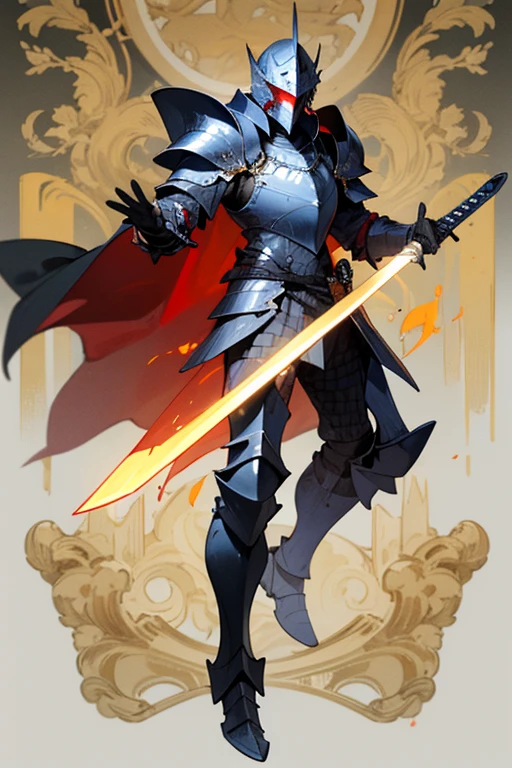 ((highest quality)), ((masterpiece)), (Familiar), One man,Fantasy,Black Knight,Full Body Armor,Full-face helmet,Jet Black Armor,大sword,Black Armor,Golden decoration,Red pattern,sword,Cape