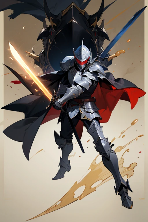 ((highest quality)), ((masterpiece)), (Familiar), One man,Fantasy,Black Knight,Full Body Armor,Full-face helmet,Black armor,大sword,Black Armor,Golden decoration,Red pattern,sword,Cape