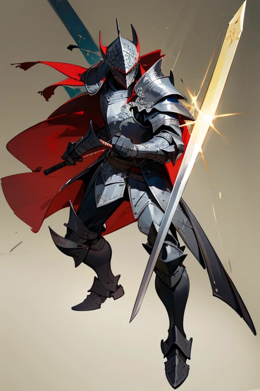 ((highest quality)), ((masterpiece)), (Familiar), One man,Fantasy,Black Knight,Full Body Armor,Full-face helmet,Black armor,大sword,Black Armor,Golden decoration,Red pattern,sword,Cape