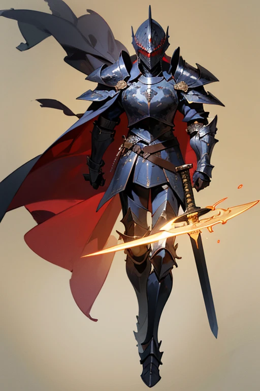 ((highest quality)), ((masterpiece)), (Familiar), One man,Fantasy,Black Knight,Full Body Armor,Full-face helmet,Black armor,大sword,Black Armor,Golden decoration,Red pattern,sword,Cape
