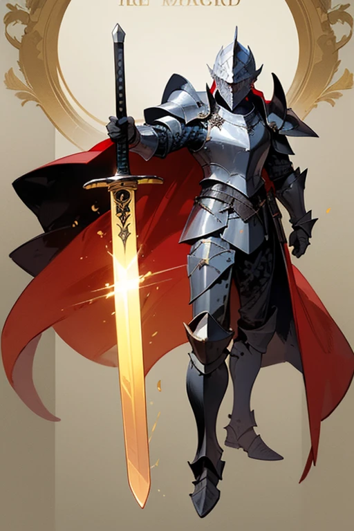 ((highest quality)), ((masterpiece)), (Familiar), One man,Fantasy,Black Knight,Full Body Armor,Full-face helmet,Black armor,大sword,Black Armor,Golden decoration,Red pattern,sword,Cape