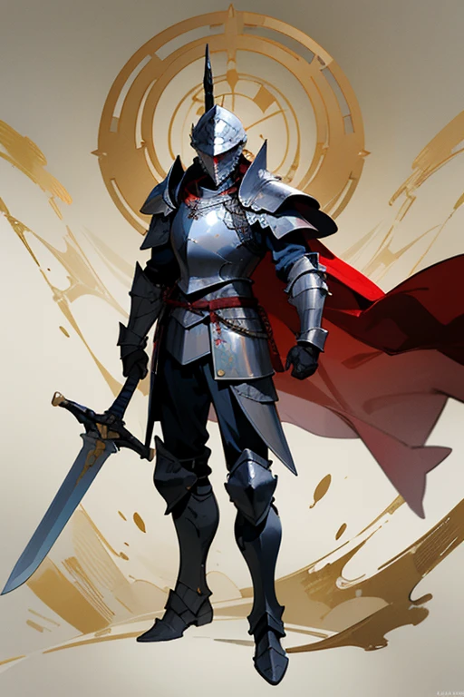 ((highest quality)), ((masterpiece)), (Familiar), One man,Fantasy,Black Knight,Full Body Armor,Full-face helmet,Black armor,大sword,Black Armor,Golden decoration,Red pattern,sword,Cape