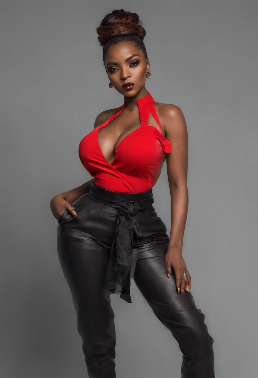 Beautiful woman Ebitimi wearing red big boobs))), (((big cleavage)))mulher negra africana, mulher vermelha bonita, usando blusa vermelha, beleza estonteante, mulher deslumbrante, cabelo ondulado, mulher africana, tomando banho