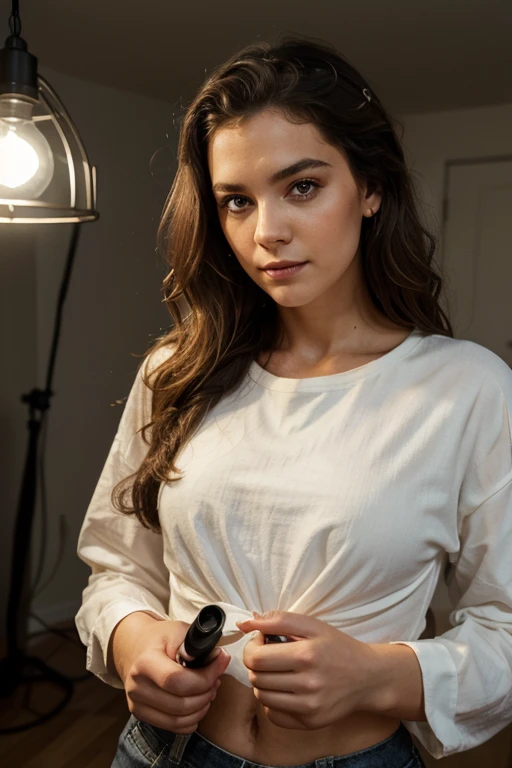 Location: Stilvolles Loft, Outfit: Oversized-Shirt, Make-up und Haare: natural make-up, unordentliche Locken, Beleuchtung: Weiches, diffuses Licht von Lampen mit Dimmer, Posing: Casual, but still seductive poses, Accessoires: Ein kunstvoll drapiertes Tuch, Emotionen und Ausdruck: Selbstbewusstsein, Sinnlichkeit, Fotograf: Creative professional with a focus on urban aesthetics, Bearbeitung: Subtle adjustments for a classy look.