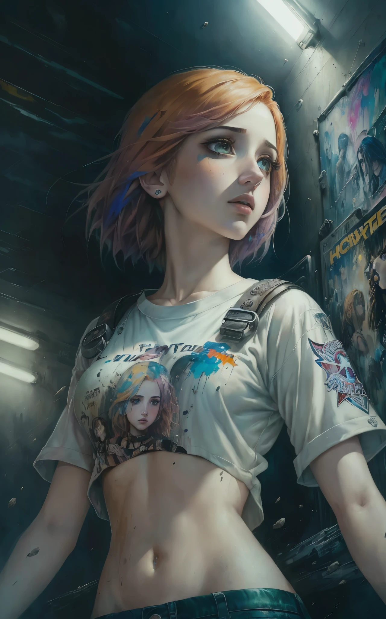 (Emily Rudd:Hayley Williams) best quality, masterpiece, (realistic:1.2), detailed face, beautiful eyes, (masterpiece, top quality, best quality, official art, beautiful and aesthetic:1.2), (1girl:1.4), extreme detailed, (Joshua Middleton comic cover art:1.1), (Action painting:1.2), (concretism:1.2), theater dance scene, (hypermaximalistic:1.5), colorful, highest detailed,